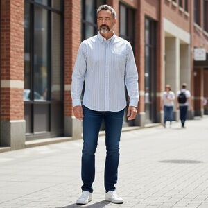 TOMMY BAHAMA Men’s 16.5 - 36/37 Light Blue Striped Dress Shirt